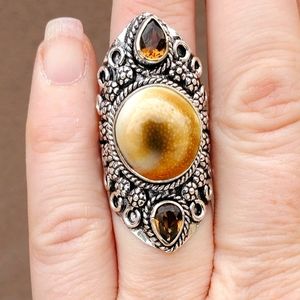 New Shiva Eye and Smoky Quartz 925 Silver Statement Ring.